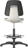 Krzesło obrotowe robocze (laboratoryjne) Labsit 3, ze ślizgaczami i podparciem dla nóg z regulacją wysokości, pianka poliuretanowa, kolor biały