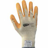 Bezszwowe rękawice bawełnianopoliestrowe, pokryte lateksem, żółtopomarańczowe, rozmiar 10/XL